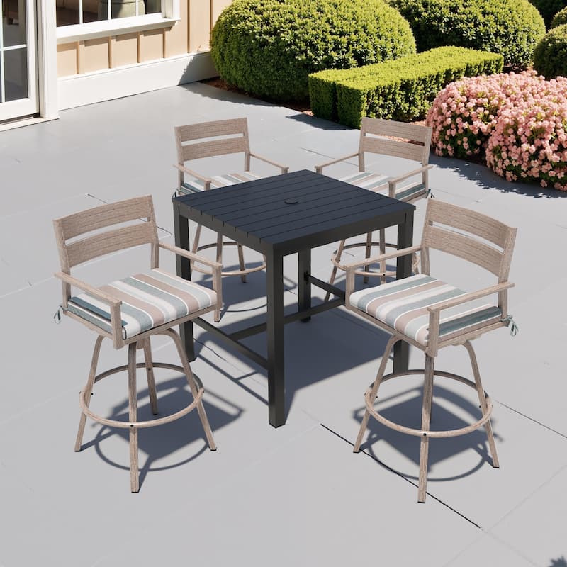 3/5-Piece Patio Aluminum Swivel Bar Stools with Sunbrella Cushion and Table Set - MILANOCHAR - Set of 5