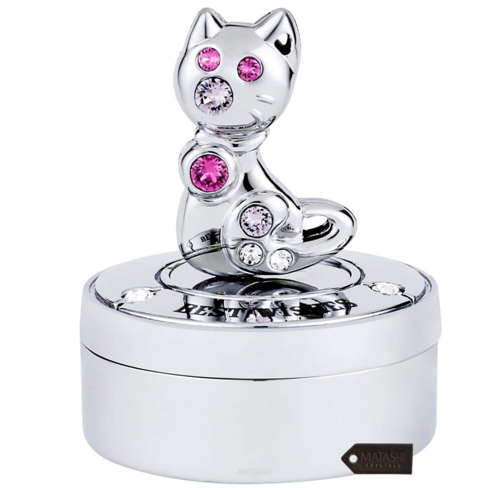 Chrome Plated Mini Silver Kitty Cat Keepsake Box by Matashi - N/A