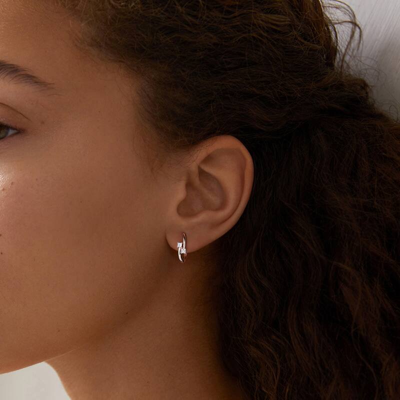 1/3ct TDW Diamond Two Stone Hoop Earrings in 10k Rose Gold for Women - Rose gold