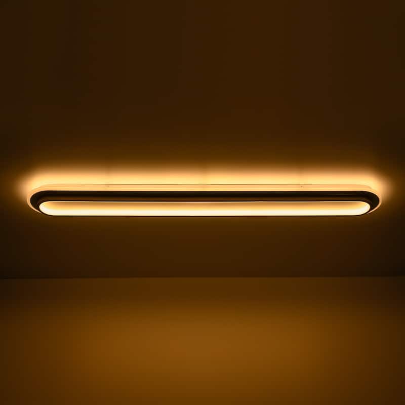 44" 1-Light Modern Rustic Wood Color Oval Acrylic Integrated LED Flush Mount Ceiling Light for Living Room & Bedroom