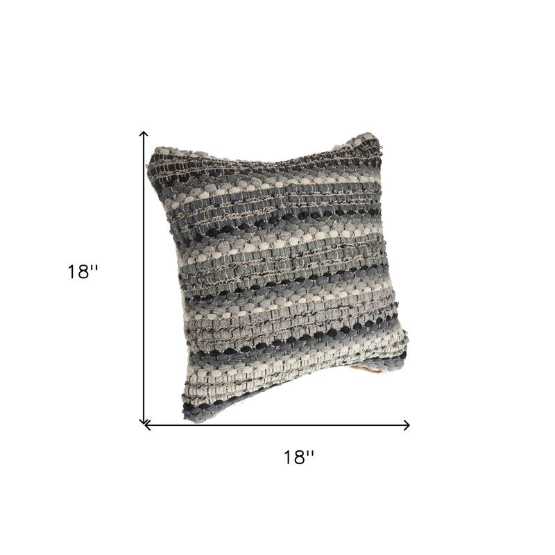HomeRoots Set of Two 18" Black Gray and Ivory Striped Cotton Blend Throw Pillows with Texture