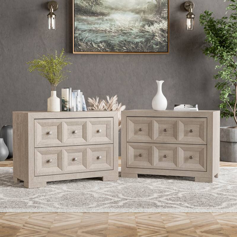 Furniture of America Durem Modern Classic Wood 2-Drawer Oversized Nightstand with USB Ports (Set of 2) - Tawny