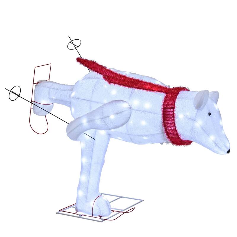 Costway 4.5 ft Christmas Skiing Polar Bear with 80 LED Lights Ground - White + Red - See Details - White + Red - See Details - overstock.com/bedbathandbeyond.com