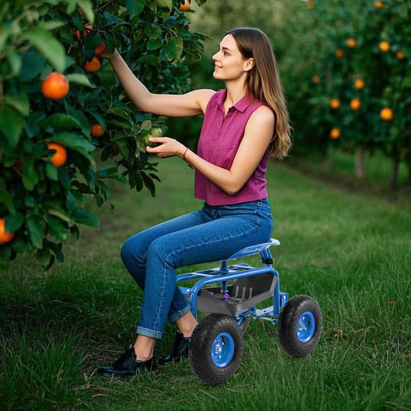 Costway Garden Cart Patio Wagon Roll Work Seat with Tray Basket - See Details