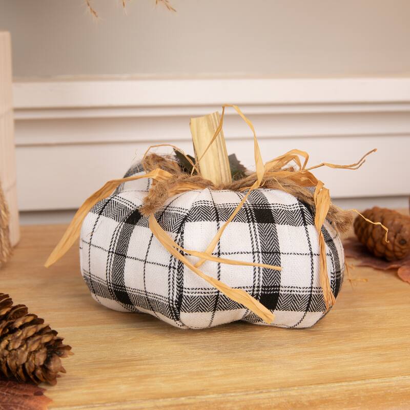 Plaid Fall Harvest Pumpkin Decoration - 6.5" - White and Black