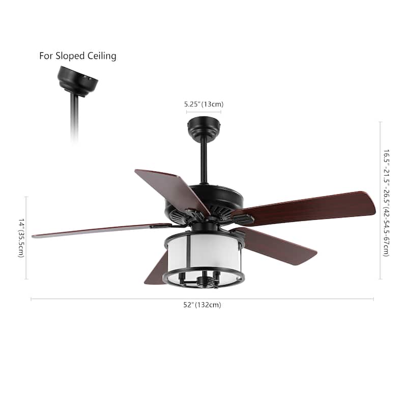 SAFAVIEH Lighting Caldonia 3 Light 52" Ceiling Fan - Dark Cherry/Red Walnut - 52Wx52Dx27H