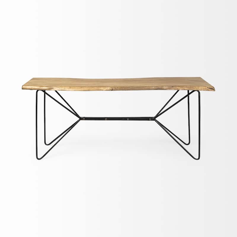 HomeRoots Light Brown Live Edge Solid Acacia Wood Console Table With Black Matte Iron Frame - 16