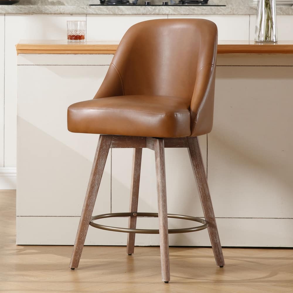 26" Counter Height Swivel Bar Stool, Upholstered Counter Stools - 39.37" (H) x 22.44" (D) x 21.65" (W)