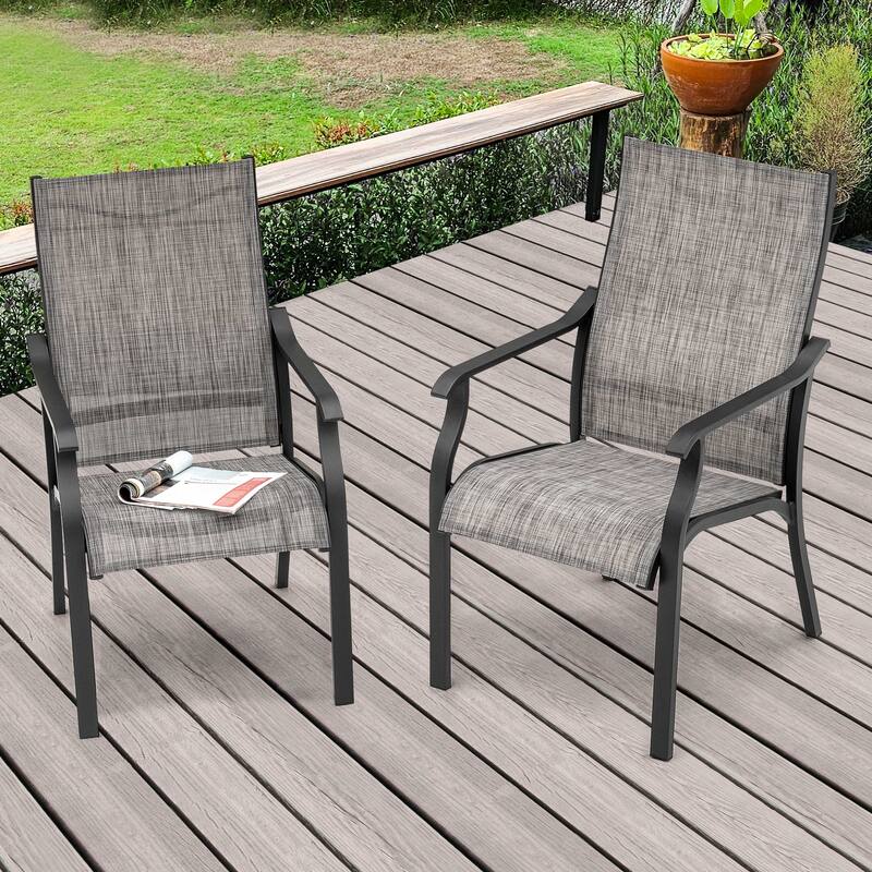 Outdoor 2-Piece Textilene Dining Chairs with Aluminum Frame, Grayish Brown