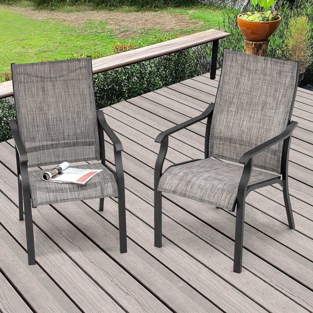 Outdoor 2-Piece Textilene Dining Chairs with Aluminum Frame, Grayish Brown