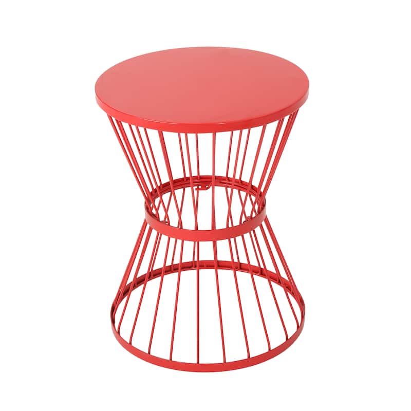 Roomfitters Lassen Outdoor Side Table, 16" Round Accent Table with Hourglass Wire Frame