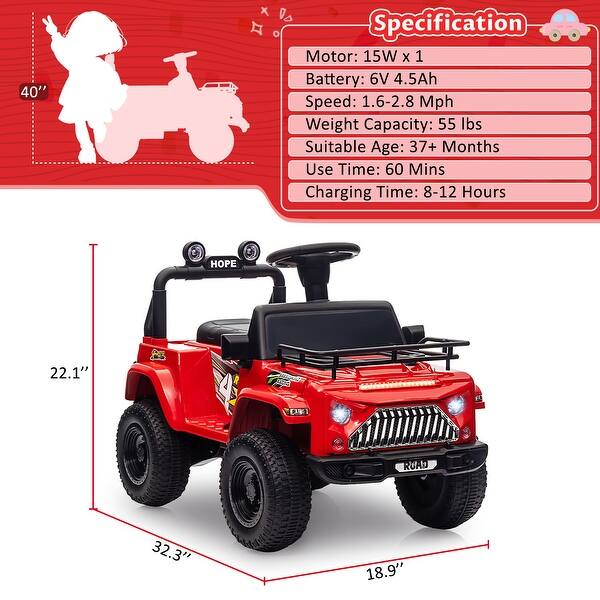 dimension image slide 1 of 2, Kids Ride On 6V Electric Truck Car