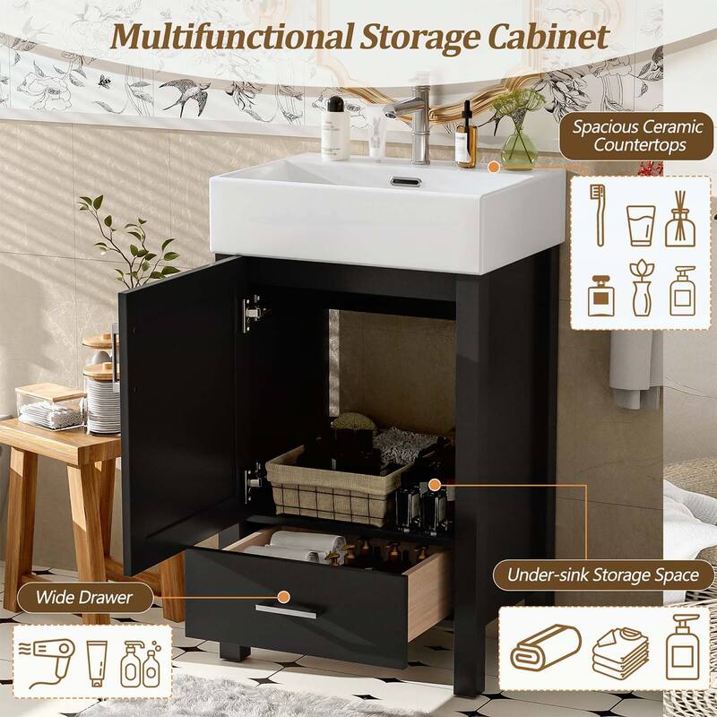 Minimalist Bathroom Vanity with Ceramic Sink,Wood Frame,and Drawer - Ideal for Small Bathrooms
