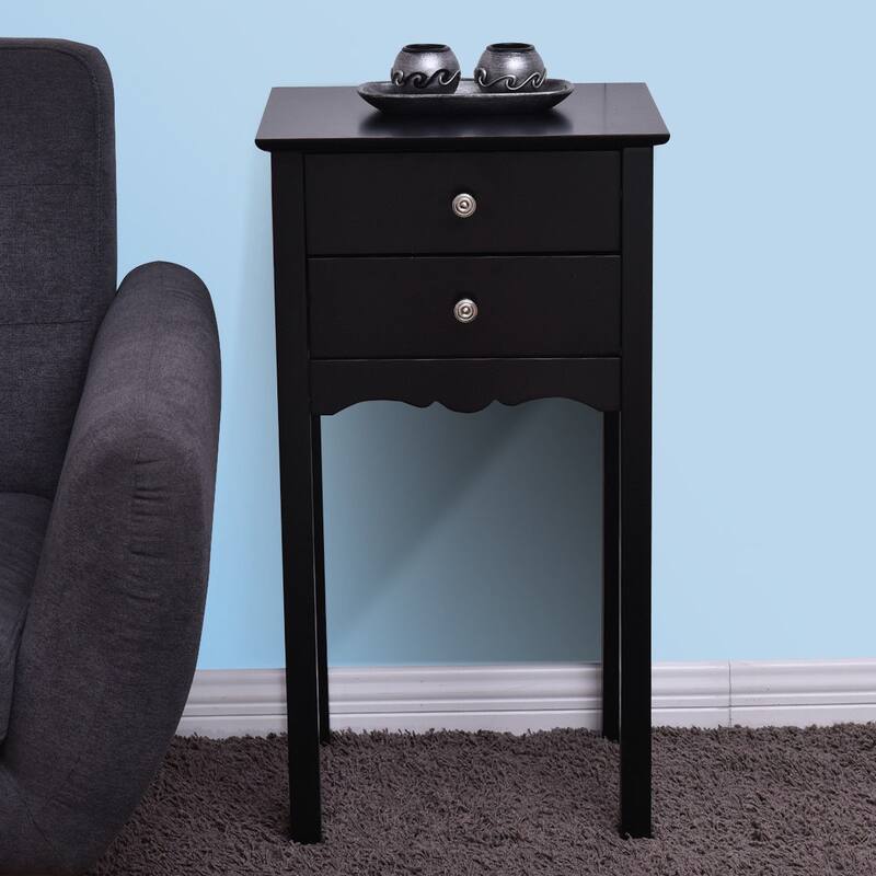 Gymax Side Table End Accent Table Night Stand W/ 2 Drawers Furniture