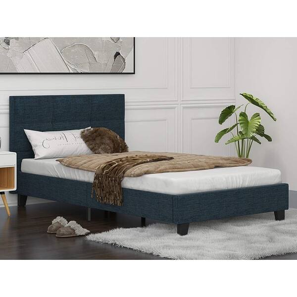 Upholstered Linen Twin Platform Bed - Metal Frame with Tufted Square ...