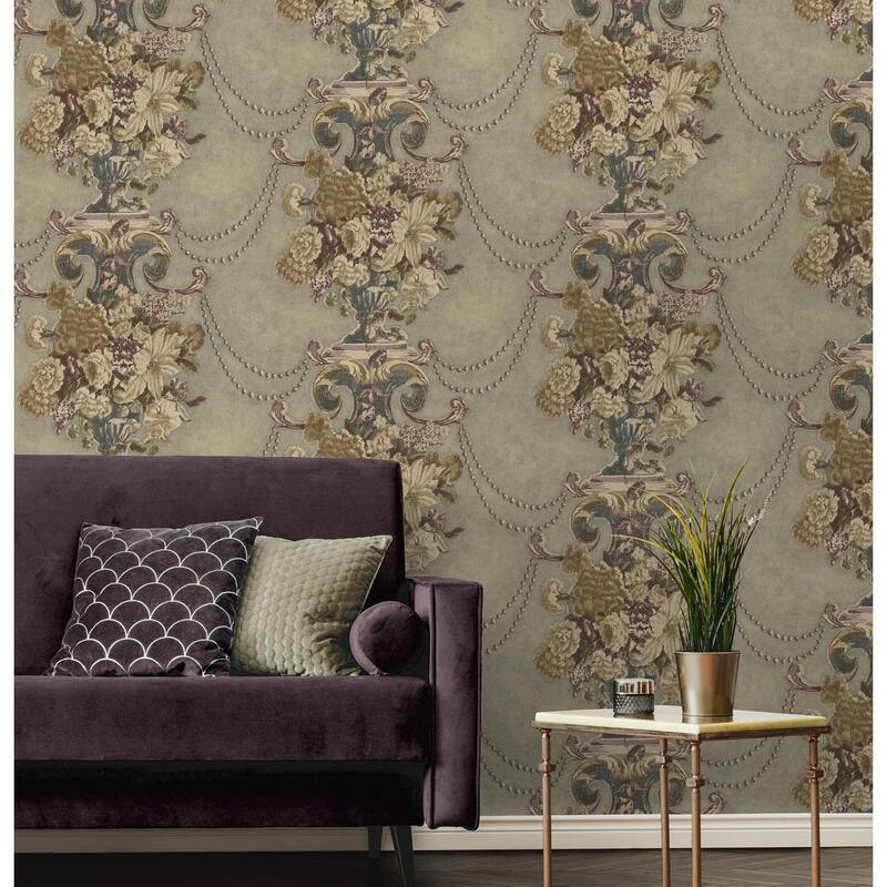 Seabrook Designs Baldwin Floral Vase Unpasted Wallpaper