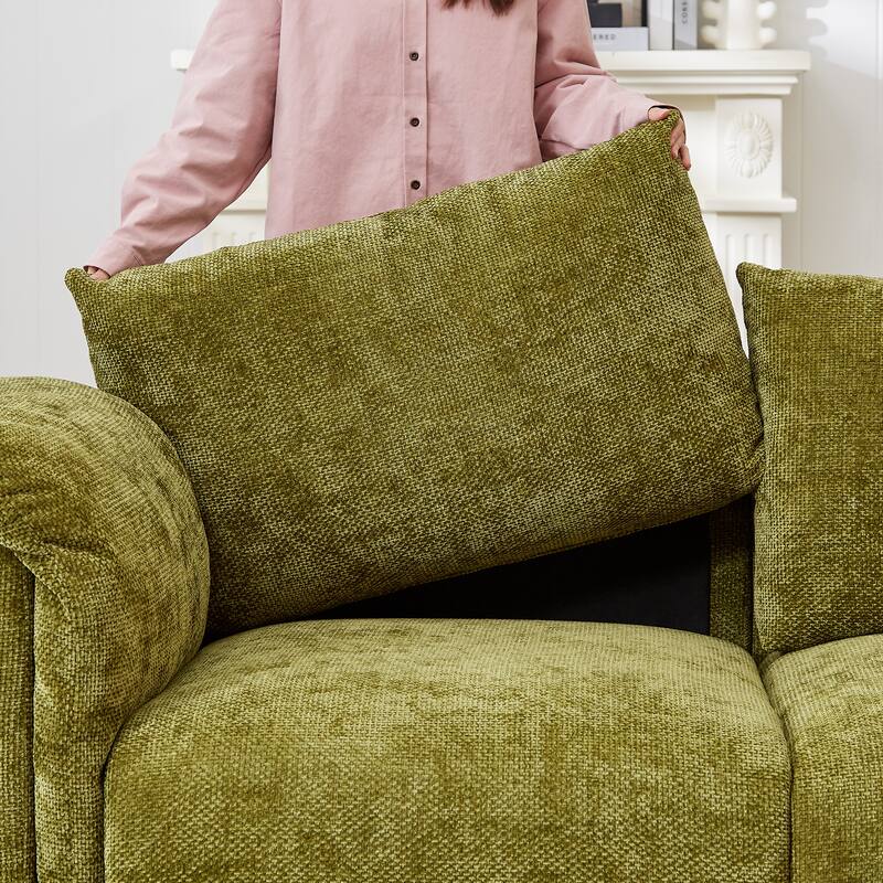 98.5" Fabric Modern Minimalist 3-Seater Sofa with 2 Pillows