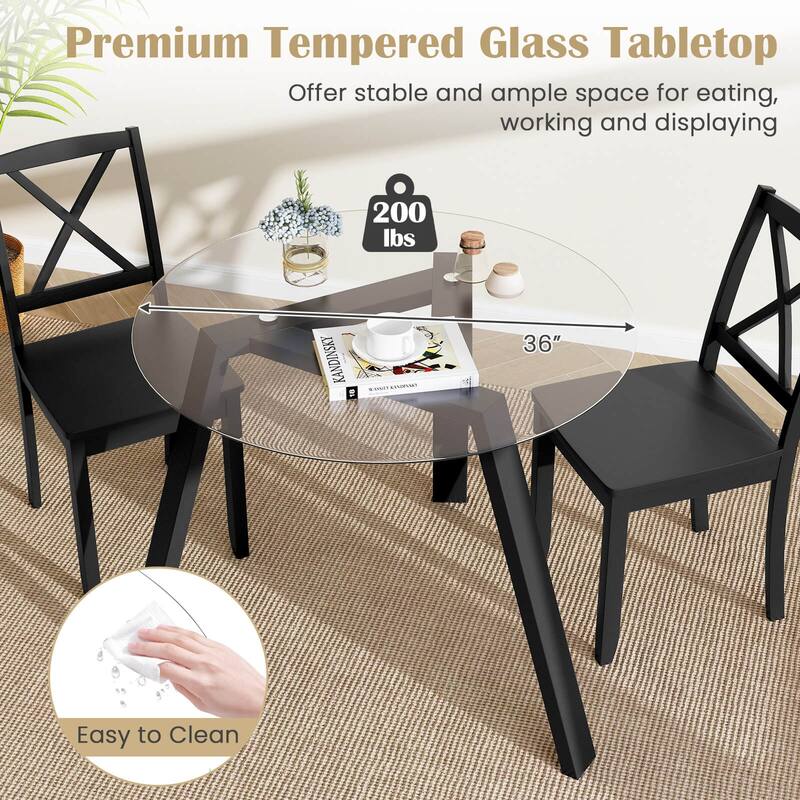 Costway 36" Round Glass Dining Table for 4 with Tempered Glass - See Details