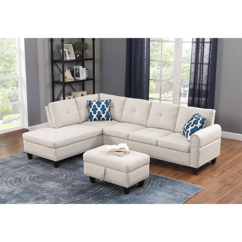 Alger 98" Wide Left Hand Facing Sofa & Chaise with Ottoman