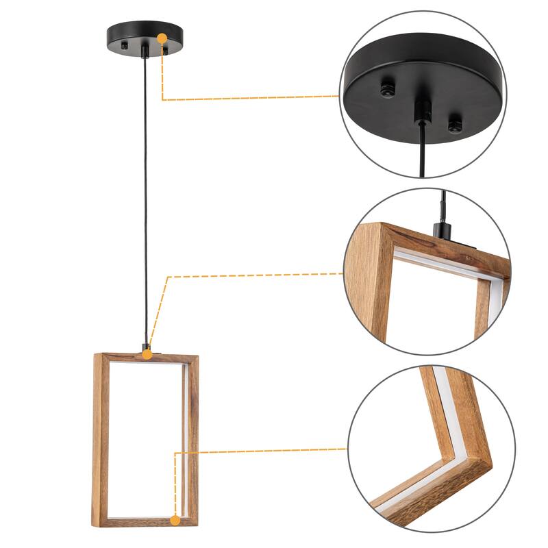 C Cattleya Geometry Rectangle Wood LED Pendant Light