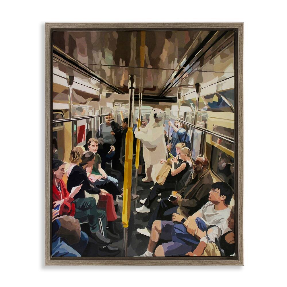 Stupell Polar Bear on Subway Framed Floater Canvas Wall Art Design By Keith Thomson