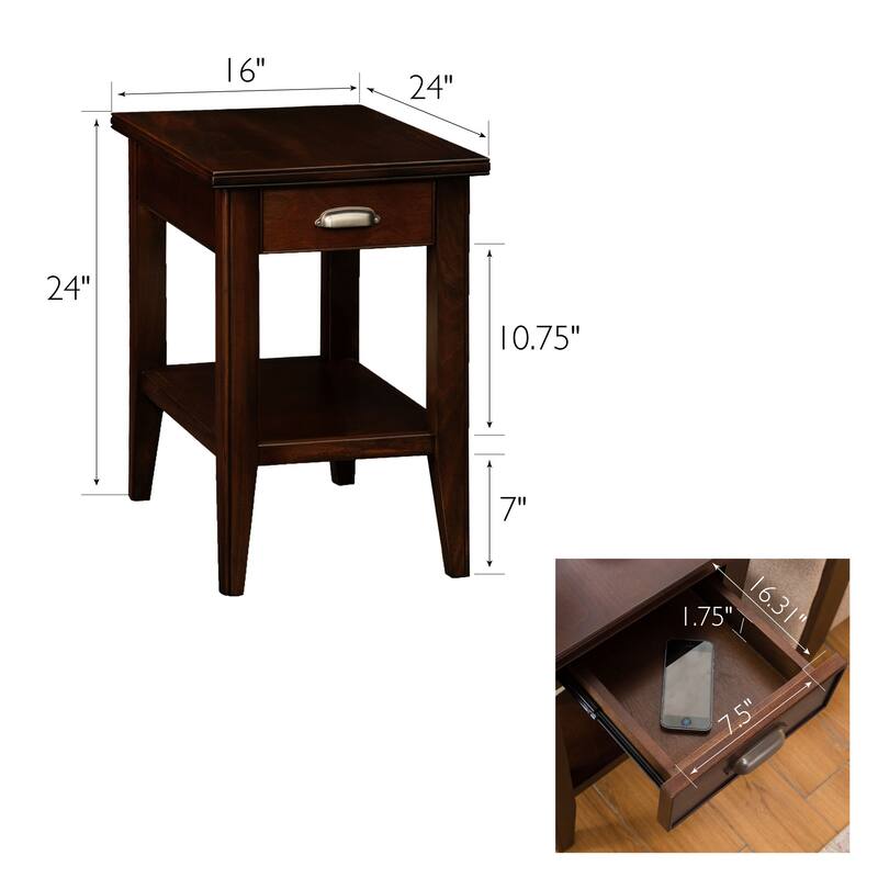 Laurent Narrow Solid Wood Side End Table with Shelf