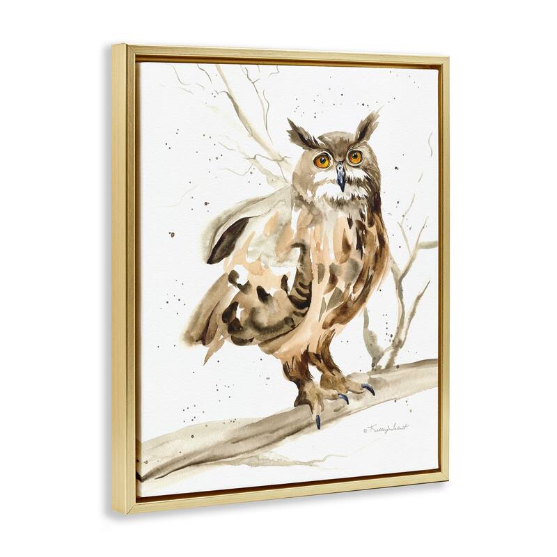 Stupell Owl Perched in Tree Framed Floater Canvas Wall Art Design by Kelley Talent