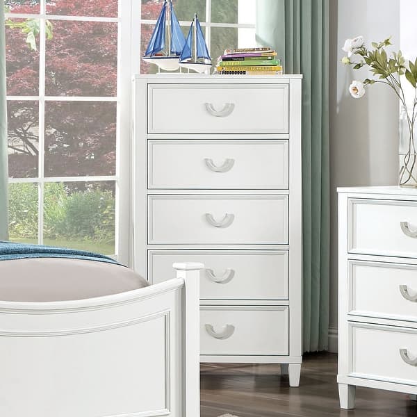 slide 2 of 4, Furniture of America Wynter Modern White Wood 5-drawer Chest White
