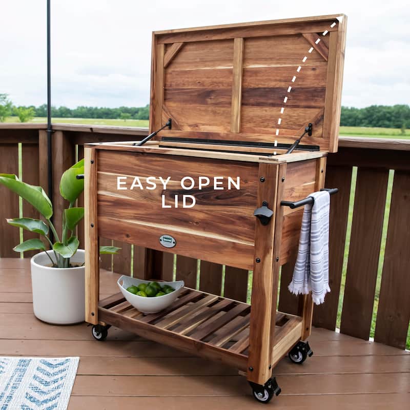 Backyard Discovery 100-Qt Acacia Wood Patio Bar Cart Beverage Cooler - 3'1" x 1'7"