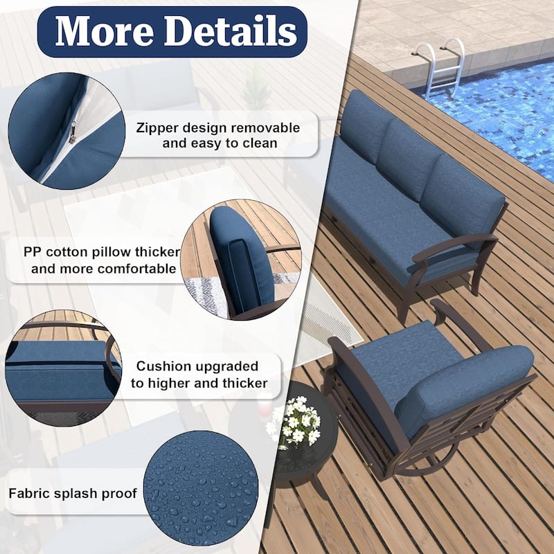 Kullavik Aluminum Outdoor Patio Furniture with Curved Armrests & Firepit Table