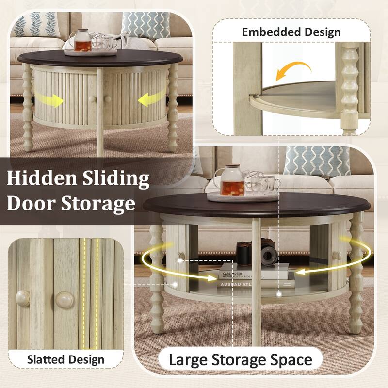 Vintage Round Coffee Table with Practical Storage for Various Rooms