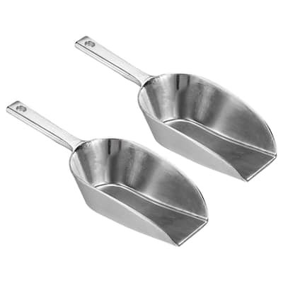 2Pcs Ice Scoops Aluminum 5.12" Small Ice Maker Flour Cereal Sugar Utility Shovel - Silver Tone
