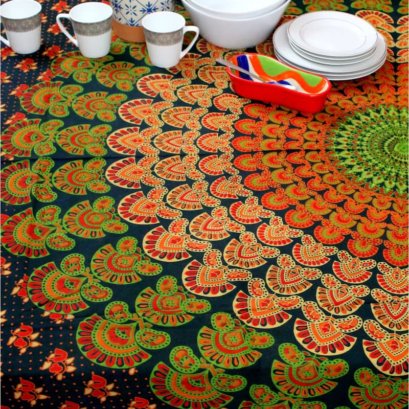 Cheery Peacock Floral Print Cotton Tablecloth Collection