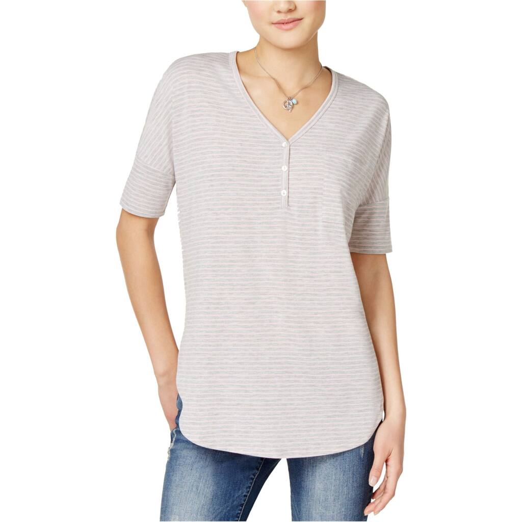 Rebellious One Womens Striped Henley Shirt,, Grey, Medium