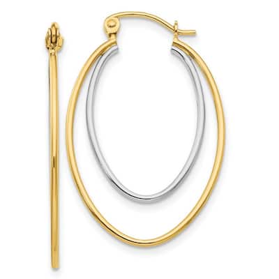 Curata 14K Two-tone Gold 21x3mm Double Oval Polished Hoop Earrings