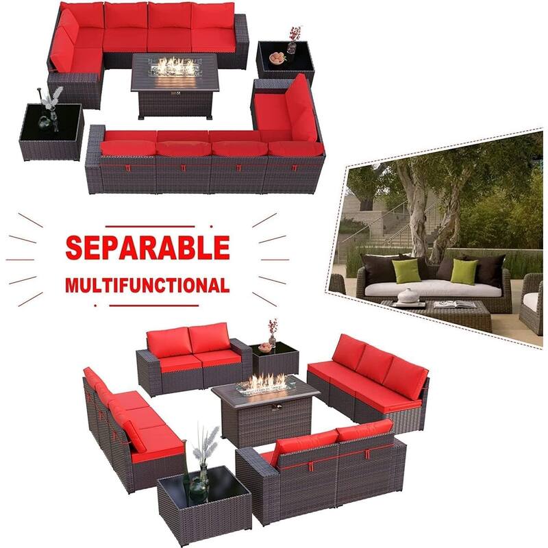 Delnavik 13 Pieces Outdoor Patio Furniture Set with Fire Pit Table w/ Wide Armrests