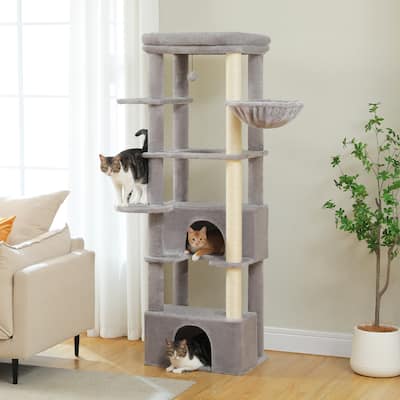 Tall Cat Tree Tower for Indoor Big Cats with Extra-Large Top Perch, 2 Large Condos, Cat Scratching Post and Cozy Hammock