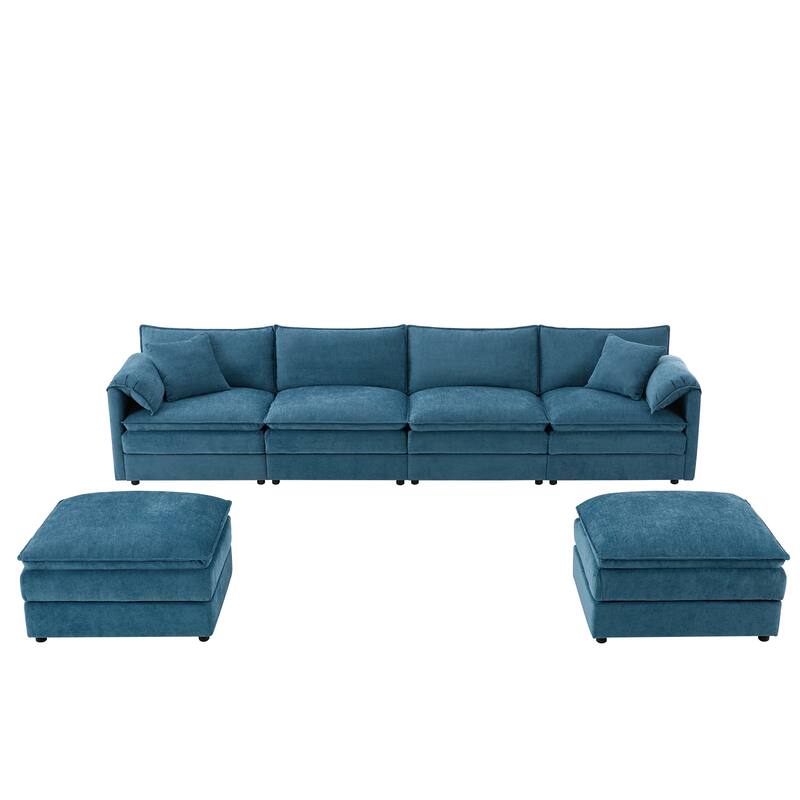 U-Shaped Modular Sectional Sofa with Ottomans, Oversized Chenille Upholstered Cloud Couch, 6-Seater Sofa with Double Cushions