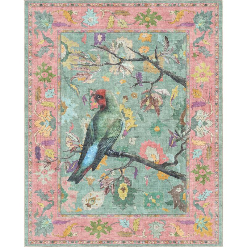 Well Woven Apollo Botanical Birds Ushak Modern Flat Pile Area Rug