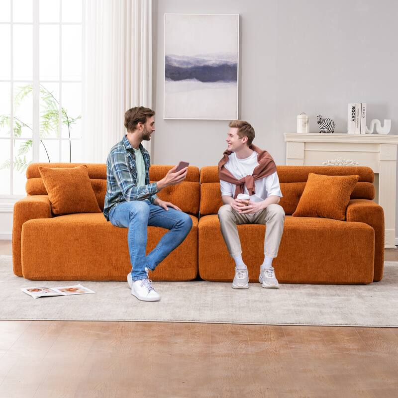 103.2" Fabric 4-Seater Sofa, Raised Back, 2 Pillows and Deep Seat Design