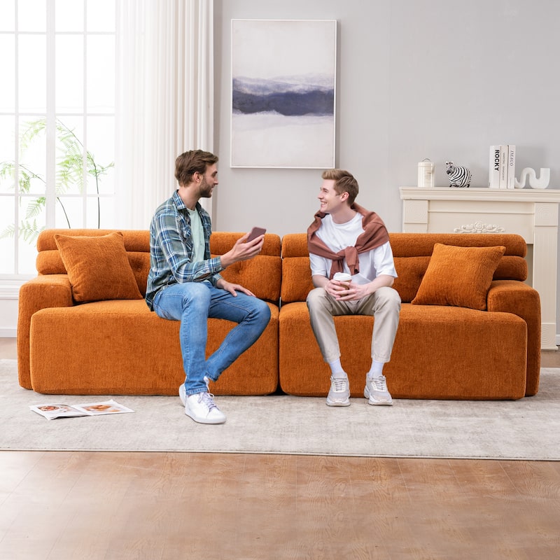 4-Seater Chenille Full Sponge Compression Combined Sofa with 2 Pillows