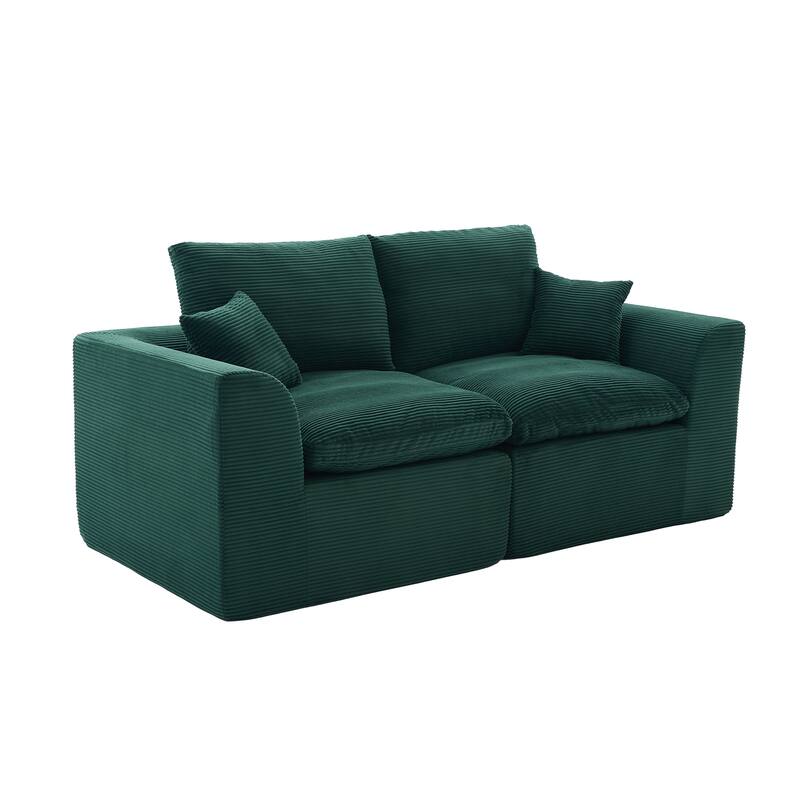 Modern 2-Seater Corduroy Cloud Sofa Modular 2-Piece Sectional Sofa with Removable Covers, for Living Room, Bedroom, Emerald