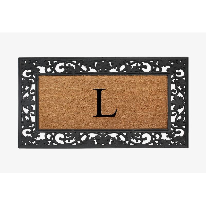 A1HC Rubber and Coir Dirt Trapper Heavy Weight Large Monogrammed Doormat 23"X38", Black - L
