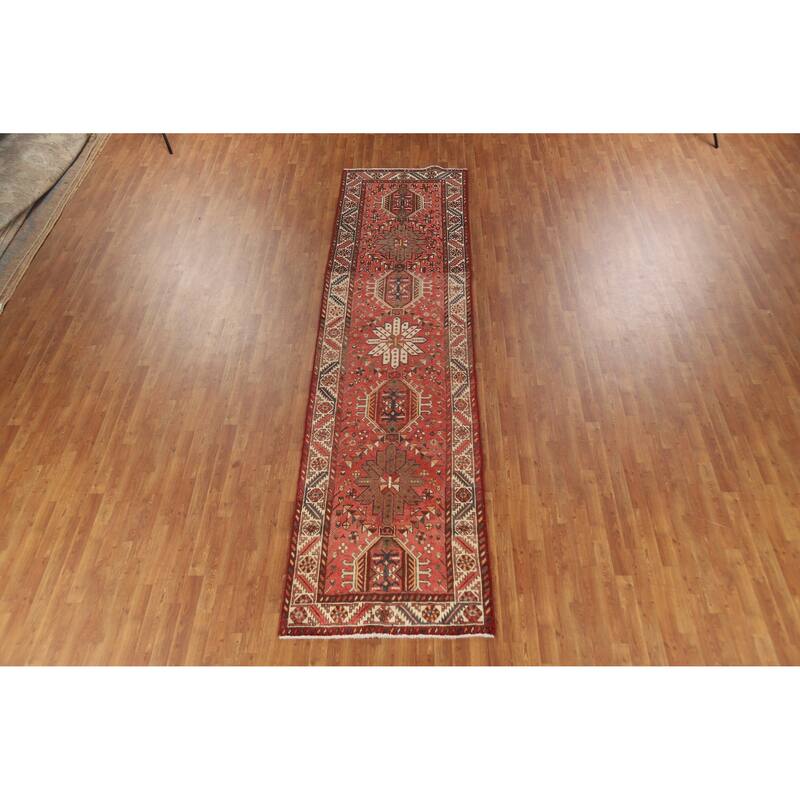 Hand Knotted Oriental 100% Wool Carpet Traditional Geometric Oranges & Rust Tabriz Runner Rug - 13' 8'' X 3' 6''