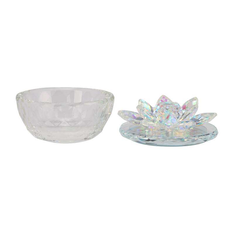 Decorative Rainbow Lotus Top Glass Trinket Dish for Jewelry and Keepsake Storage