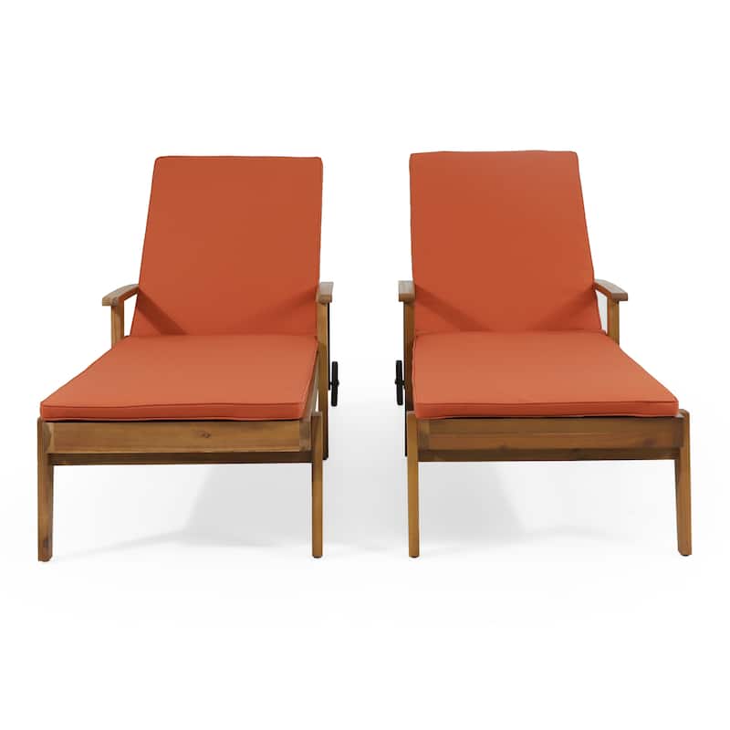 Jason Outdoor Acacia Wood Outdoor Chaise Lounge with Water Resistant Cushion by Christopher Knight Home