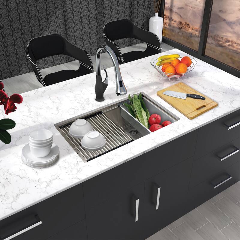 Transolid KWSSU301910 30-in X 19-in X 10-in 18-Gauge Undermount Stainless Steel Kitchen Workstation Sink