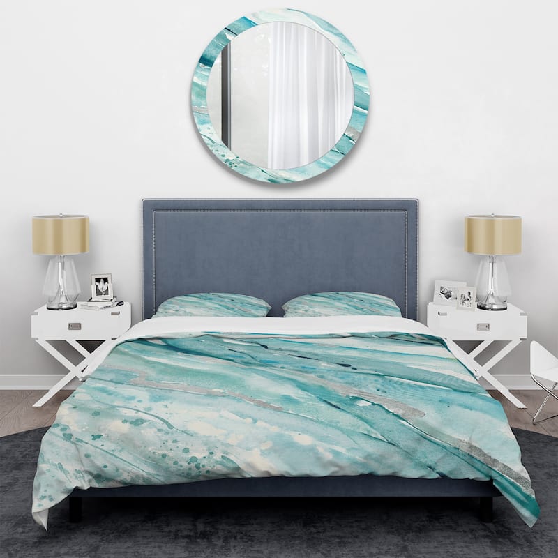 Designart 'Silver Springs I Blue Green' Farmhouse Bedding Set - Duvet Cover & Shams