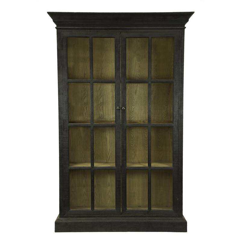 Geny Library Bookcase Cabinet, 2 Glass Door, 3 Shelves, 59 Inch Black