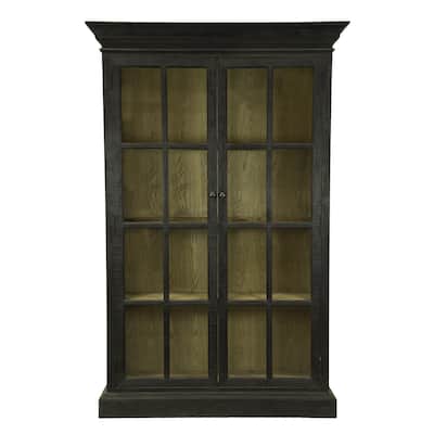 Geny Library Bookcase Cabinet, 2 Glass Door, 3 Shelves, 59 Inch Black